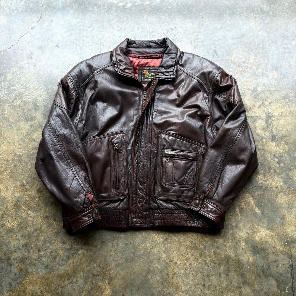 Vintage 90s‎ Shiny Brown Leather Motorcycle Jacket